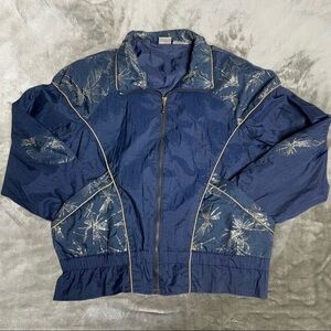 Vintage Athletic Works 90s Navy Silver Windbreaker Jacket Medium Retro